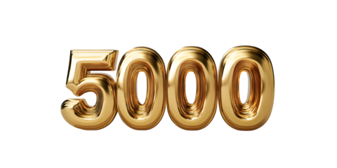 Shiny gold volumetric text displaying '5000', isolated on a white background