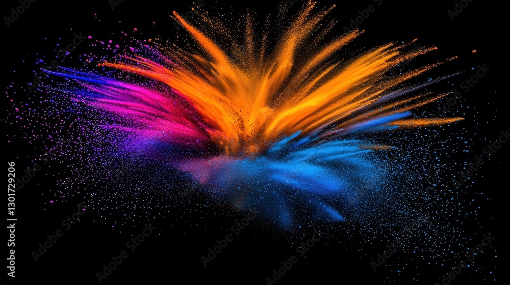 Poster vibrant multicolored powder explosion dispersing in dynamic abstract burst of color energy and motio