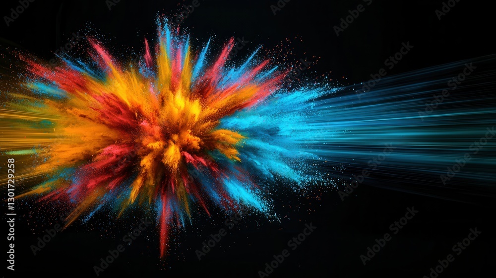 Poster vibrant explosion of multicolored powder dispersing in dynamic motion abstract digital art with chao