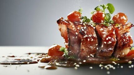 Savory grilled duck breast with cherry salsa gourmet kitchen food photography modern close-up culinary art