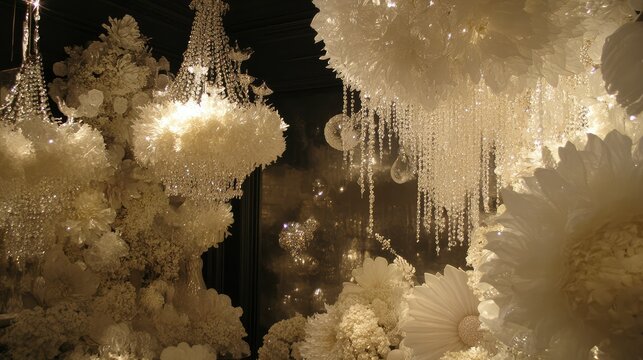 Ornate White Chandeliers, Elegant Display