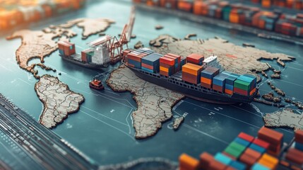 Exploring global trade routes world map high-quality image artistic aerial view economic connectivity