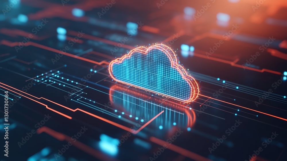 Poster connecting high-tech digital networks to servers in a cloud environment for enhanced data management