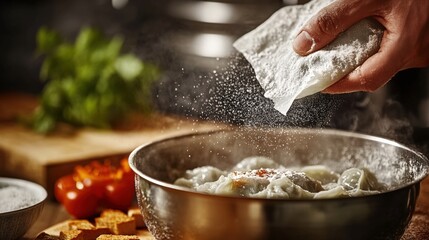 Cooking action making dumplings in a cozy kitchen culinary scene home environment close-up view food preparation concept