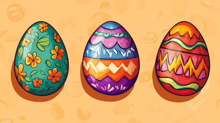 Colorful Easter Eggs on Orange Background &ndash; Festive Pattern Illustration