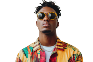 Stylish man with sunglasses and colorful shirt, cut out