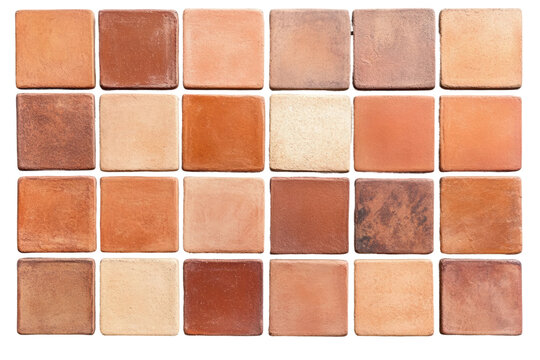 Terracotta tiles arranged in a square pattern, cut out
