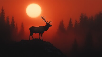 Majestic elk standing alone forest ridge wildlife photography nature elevated view solitude and beauty