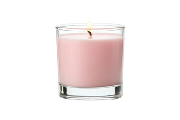 Soft pink candle in clear glass container, cut out