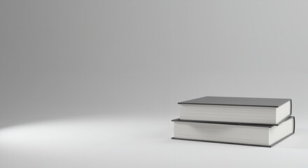 Mock-up of stacked books on a simple, minimalistic background, showcasing a sleek and modern design with a focus on clean lines and a professional aesthetic