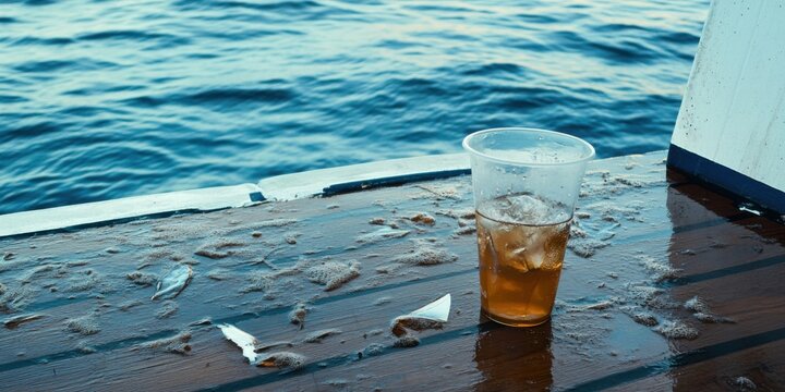 Indulging in a Refreshing Drink While Relaxing on a Beautiful Wooden Deck Overlooking the Water