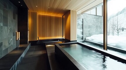 Modern Nordic Thermal Bath with Hot and Cold Pools in Minimalist Spa Design