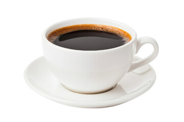 Coffee served in a white cup on a saucer, cut out