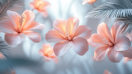 Dreamy Floral Pastel Scene with 3D Paper-Cut Hibiscus & Soft Watercolor Sky