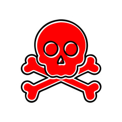 Red skull and crossbones emblem on white background, danger symbol