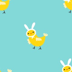 Easter chicken and eggs seamless birds pattern for wrapping paper and fabrics