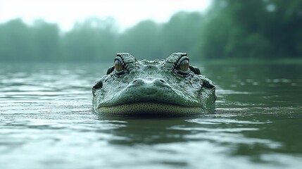 Obraz premium Alligator head surfacing in murky water.
