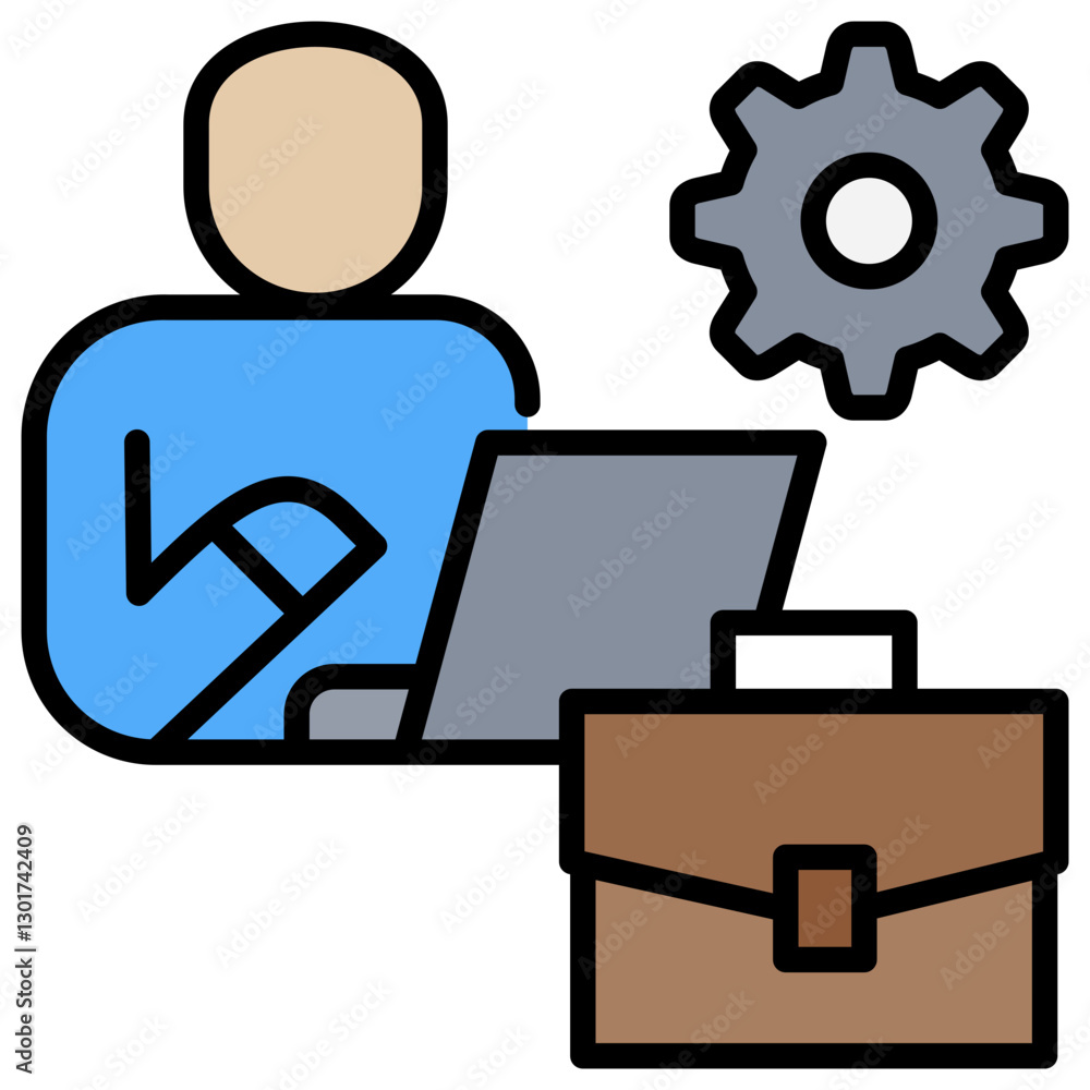 Poster worker lineal color icon