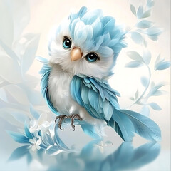 Funny blue parrot in cartoon style, colorful and playful bird illustrations