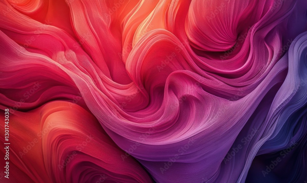 Poster abstract composition of swirling red and magenta waves with subtle gradient lighting, creating a dyn