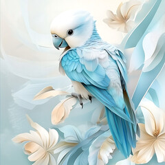 Funny blue parrot in cartoon style, colorful and playful bird illustrations