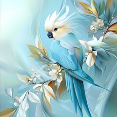 Funny blue parrot in cartoon style, colorful and playful bird illustrations
