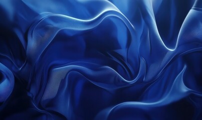 Obraz premium Abstract flowing fabric in deep royal blue with smooth folds and glossy highlights, illuminated by soft light creating a luxurious and modern aesthetic