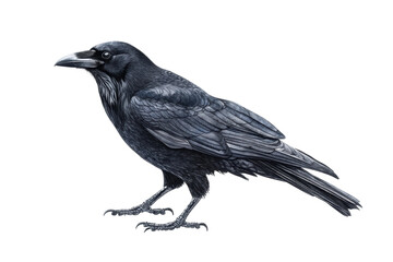 Obraz premium Realistic black raven standing on a surface, cut out