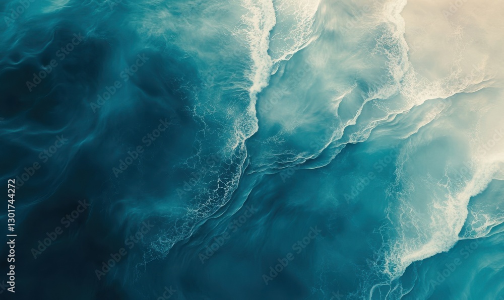 Poster abstract ripple effect in shades of blue and turquoise, soft gradients and smooth textures creating 
