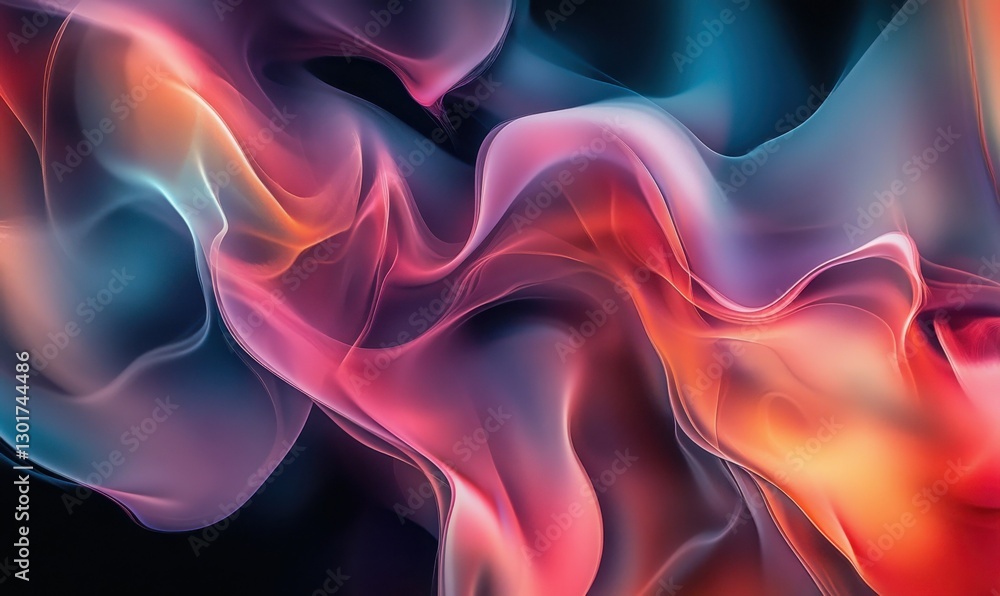 Poster abstract swirl of colorful smoke on a black background, illuminated by soft light creating a vibrant