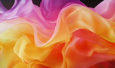 Obraz premium Abstract wave patterns in vibrant shades of orange, pink, and yellow flowing smoothly across a dark background. Dynamic lines and bold hues dominate,