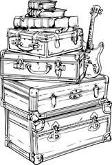 Fototapeta premium furniture, old, vintage, wood, antique, interior, box, design, home, wooden, cupboard, retro, art, room, metal, decoration, brown, classic, style, travel bag, coloring page