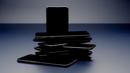 Stacked smartphones showcase modern technology studio setting digital photography minimalist environment close-up innovation