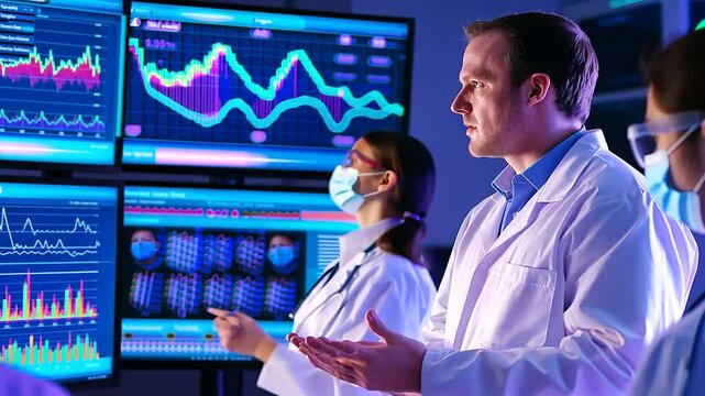 A multicultural group of researchers working together in a cutting-edge biotechnology laboratory.