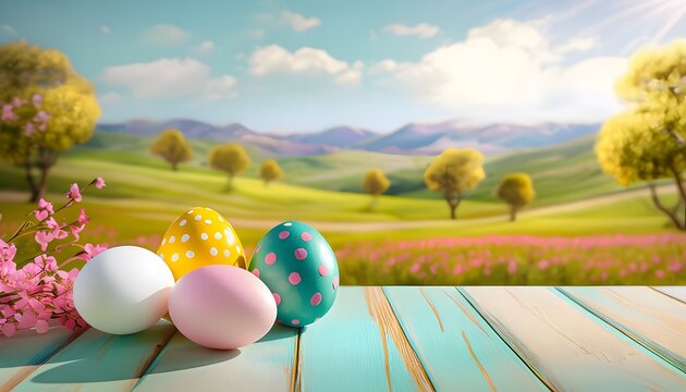  Vibrant Easter Eggs Still Life Against a Pastel Blue Background - Virtual Backgrounds