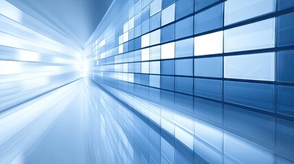 Abstract corridor, blue squares, motion blur, futuristic background, design, possible use for wallpapers or digital art