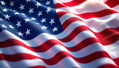 Obraz premium Close-up of USA flag with soft waves and texture