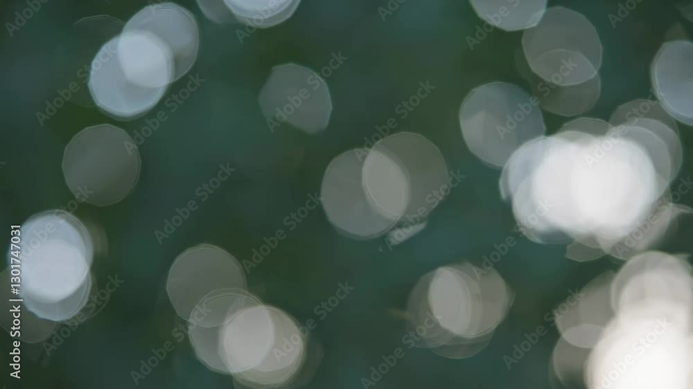 Poster defocused abstract circles of light on green background, dreamy bokeh effect
