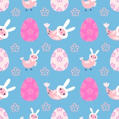 Easter chicken and eggs seamless birds pattern for wrapping paper and fabrics