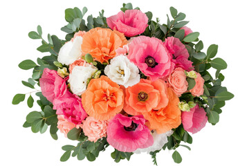 Colorful poppy and greenery bouquet, cut out