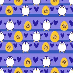 Easter animals seamless penguin and eggs pattern for wrapping paper and fabrics and linens and spring kitchen textiles