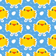 Easter chicken and eggs seamless birds pattern for wrapping paper and fabrics