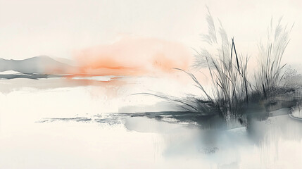 abstract watercolor flowers in a pond 