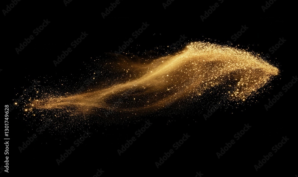 Poster luxurious abstract golden glitter particles swirling dynamically against a sleek black background il