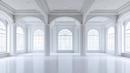 Obraz premium Elegant White Hallway: A 3D Render of Classic Architectural Detail AI Generated