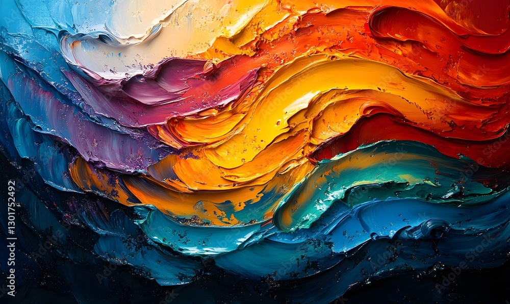 Poster abstract painting with thick brushstrokes and vibrant colors creating a dynamic effect