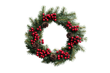 Holiday wreath with berries and pinecones, cut out