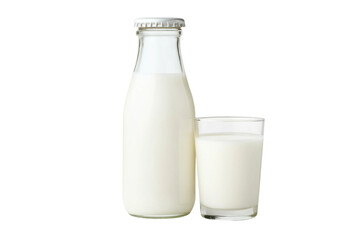 Fresh milk in a bottle and glass for drinking, cut out