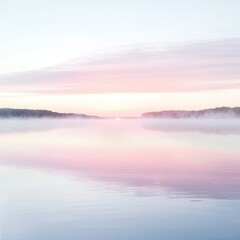 Fototapeta premium Serene sunrise over calm lake with mist. (1)