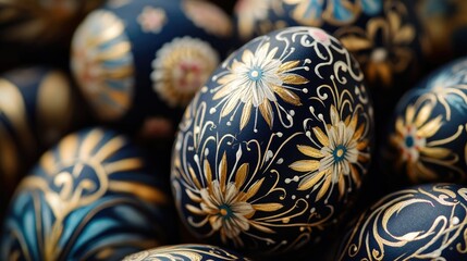Close-up of Easter eggs with floral patterns